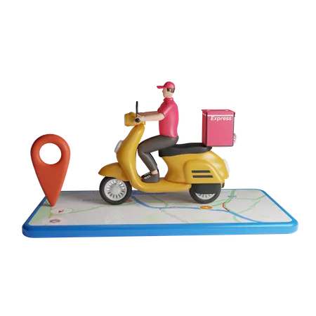 Young delivery man find delivery location on smartphone  3D Illustration