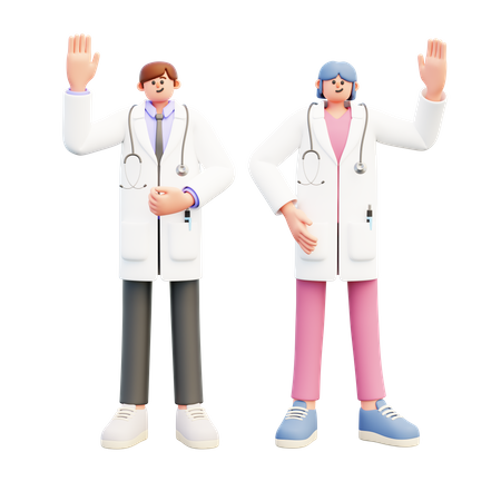 Young Doctor Couple Say Hi  3D Illustration