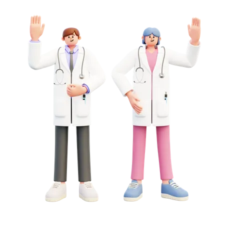 Young Doctor Couple Say Hi  3D Illustration