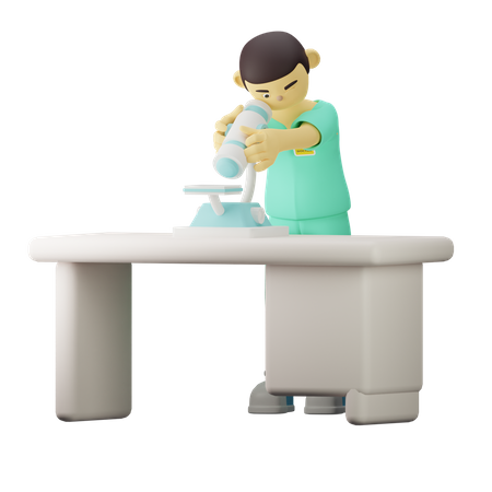 Young Doctor doing looking in microscope 3D Illustration