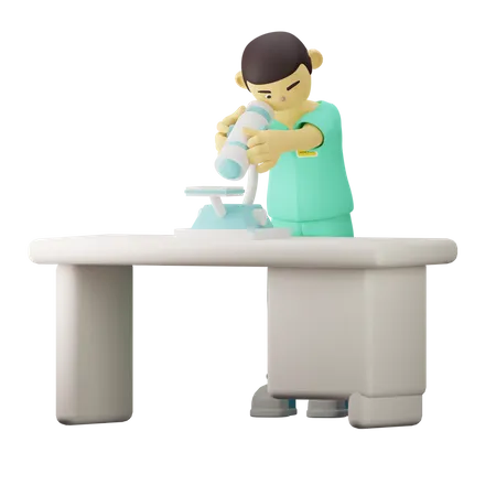Young Doctor doing looking in microscope  3D Illustration