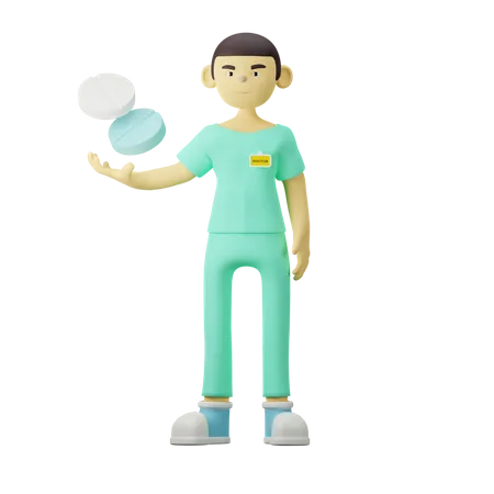 Young Doctor holding medicine  3D Illustration
