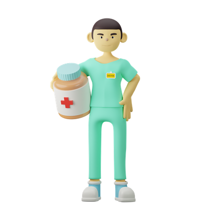 Young Doctor holding Medicine jar  3D Illustration