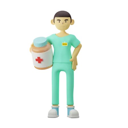 Young Doctor holding Medicine jar  3D Illustration