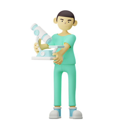 Young Doctor holding Microscope  3D Icon