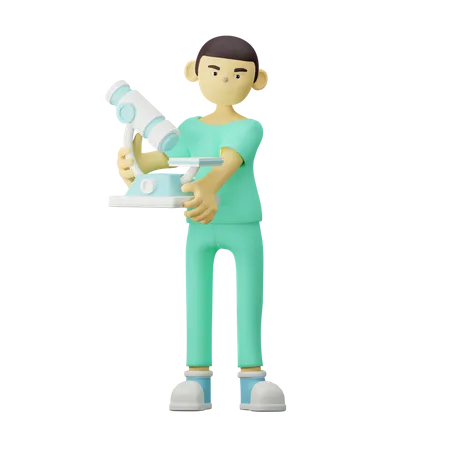 Young Doctor holding Microscope  3D Illustration
