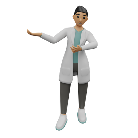 Young doctor showing hands at left  3D Icon