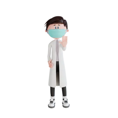 Young doctor showing stop hand gesture  3D Illustration