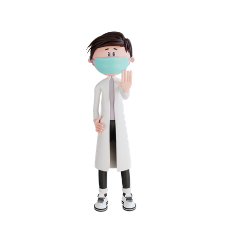 Young doctor showing stop hand gesture 3D Illustration