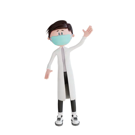 Young doctor waving pose 3D Illustration