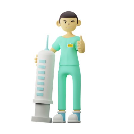 Young Doctor With Injection  3D Illustration