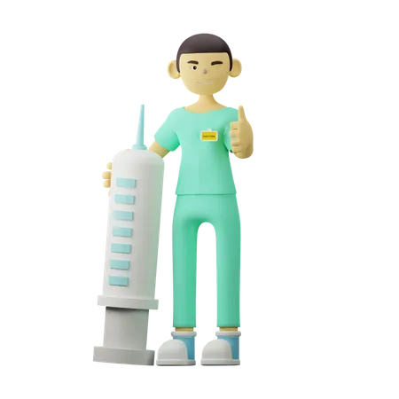 Young Doctor With Injection  3D Illustration