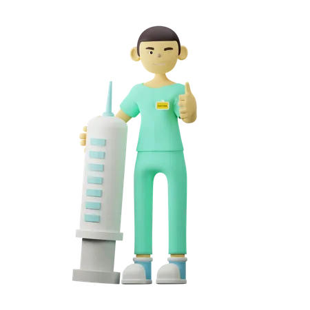 Young Doctor With Injection 3D Illustration