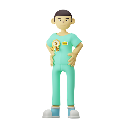 Young Doctor With Medal 3D Illustration