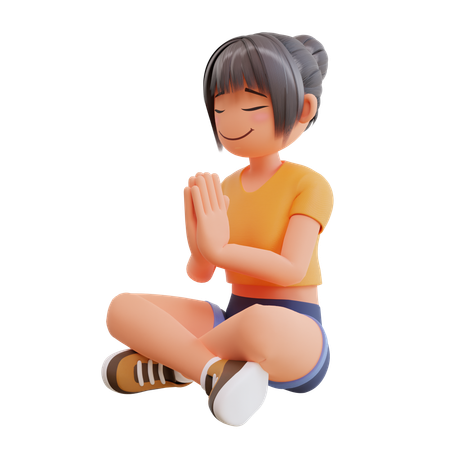 Young Doing Girl Meditating  3D Illustration