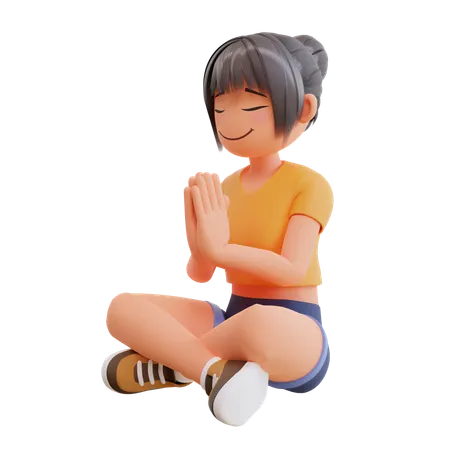 Young Doing Girl Meditating  3D Illustration