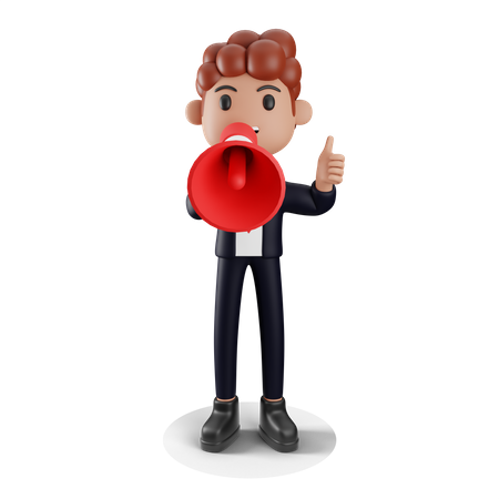 Young employee working on business marketing and showing thumbs up  3D Illustration