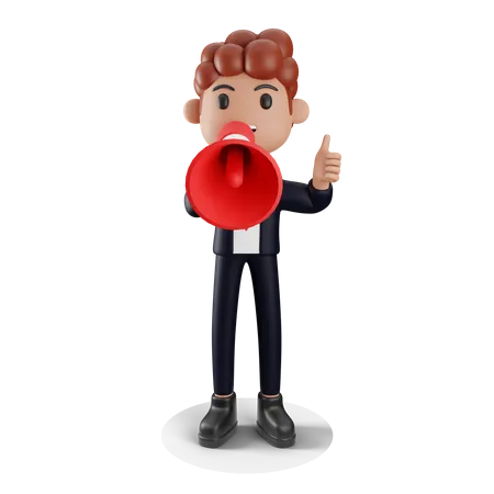 Young employee working on business marketing and showing thumbs up 3D Illustration