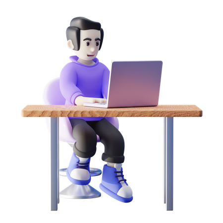 Young Freelance Entrepreneur Working On Laptop  3D Icon