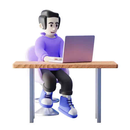 Young Freelance Entrepreneur Working On Laptop  3D Icon