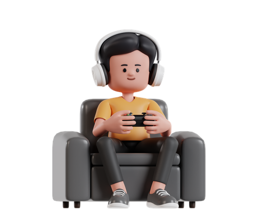 Young Gamer Enjoying Video Games On A Comfortable Sofa  3D Illustration