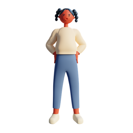 Young Girl 3d Character Design Standing  3D Illustration