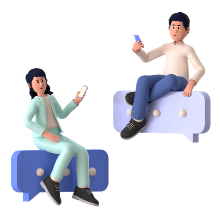 Young Girl And Man Chatting On Mobile  3D Illustration