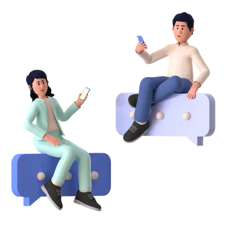Young Girl And Man Chatting On Mobile  3D Illustration
