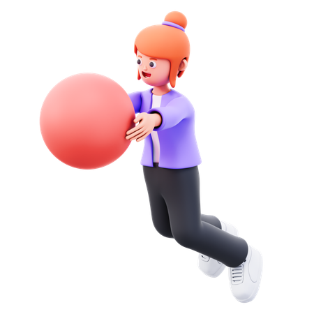 Young girl catching ball  3D Icon