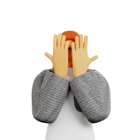 Young Girl covering covering face using hands 3D Illustration