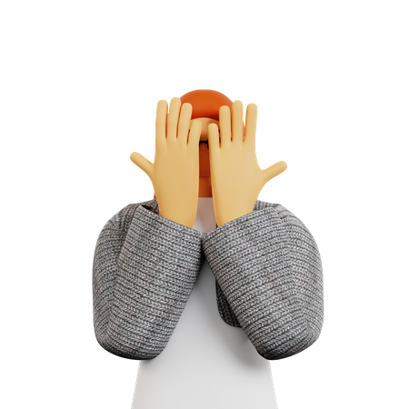 Young Girl covering covering face using hands  3D Illustration