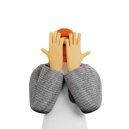 Young Girl covering covering face using hands  3D Illustration