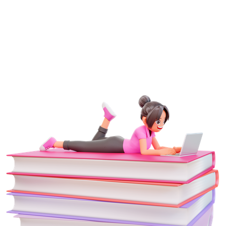 Young girl doing online studies  3D Illustration