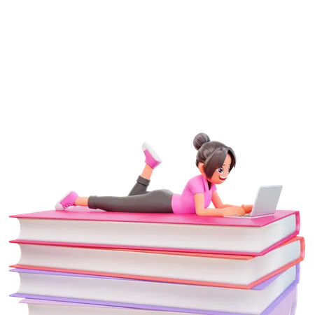 Young girl doing online studies 3D Illustration
