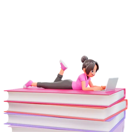 Young girl doing online studies  3D Illustration