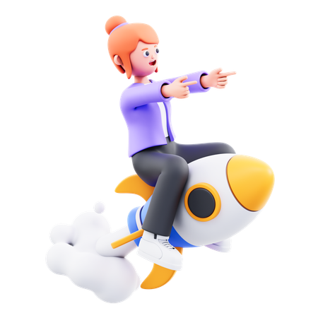 Young girl doing rocket ride  3D Illustration