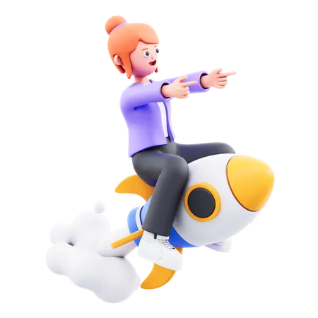 Young girl doing rocket ride  3D Illustration