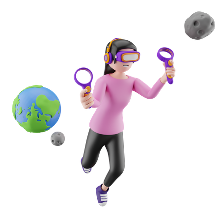 Young  girl experience meta world  3D Illustration