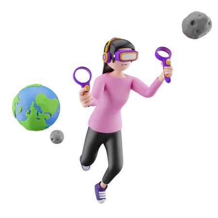 Young  girl experience meta world  3D Illustration