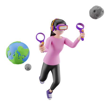 Young  girl experience meta world 3D Illustration