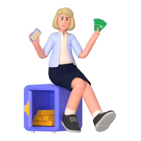 Young Girl Getting Income  3D Illustration