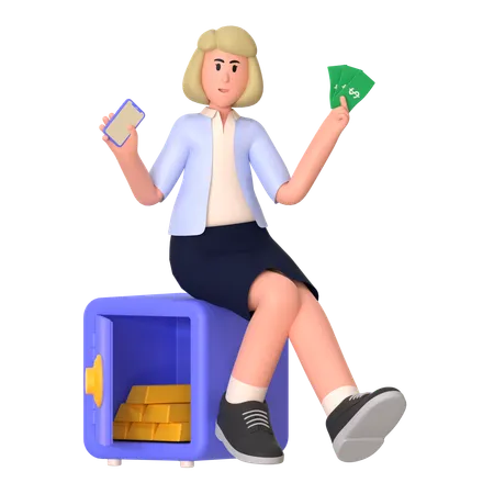 Young Girl Getting Income  3D Illustration