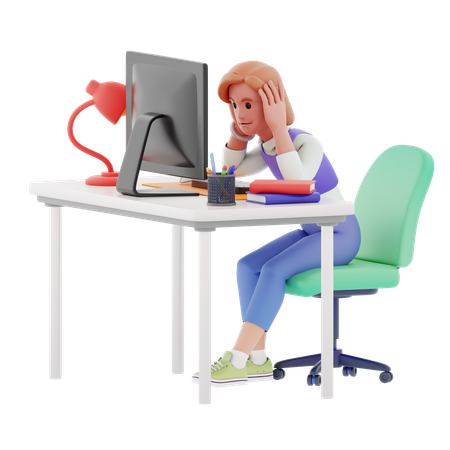Young Girl Getting Stressed  3D Illustration