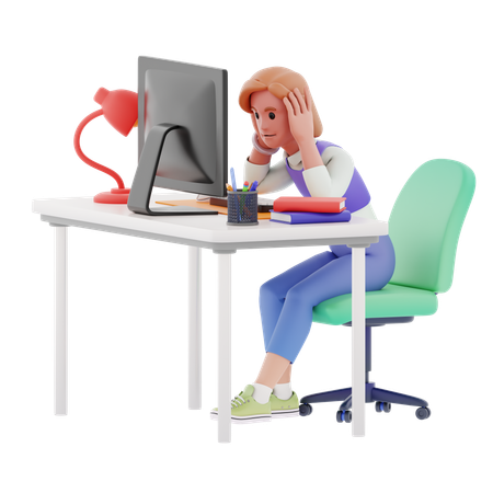 Young Girl Getting Stressed  3D Icon