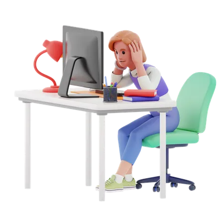 Young Girl Getting Stressed  3D Illustration