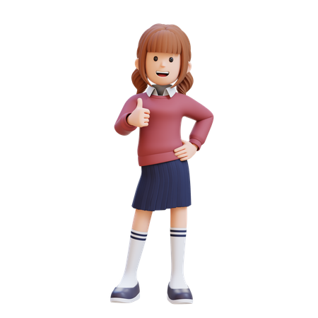 Young Girl Giving Thumbs Up  3D Illustration