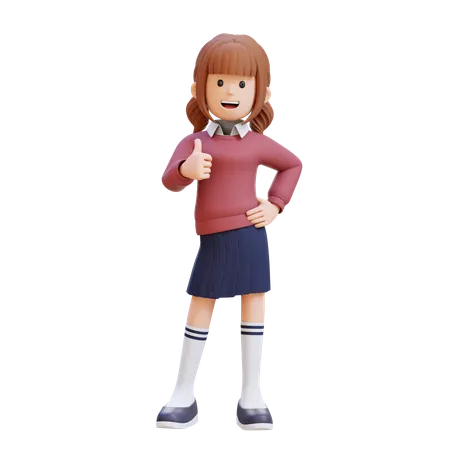 Young Girl Giving Thumbs Up  3D Illustration