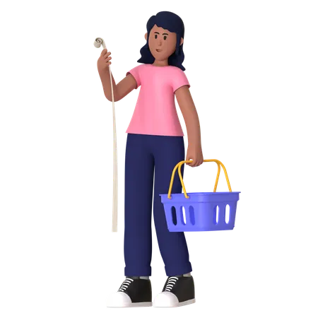 Young Girl Holding Shopping List  3D Illustration