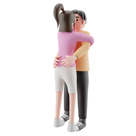 Young Girl Hugging Man  3D Illustration