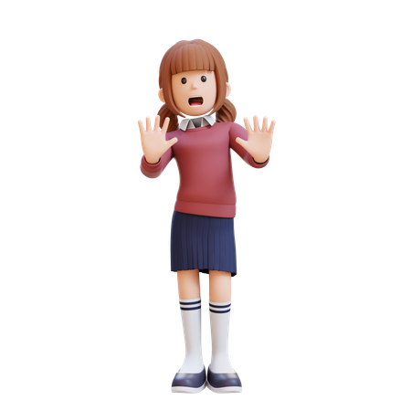 Young Girl In Stress And Giving Refusal Pose  3D Illustration